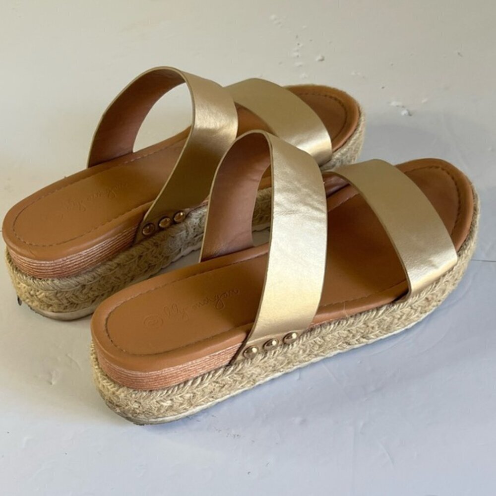 Lily Morgan Gold Espadrille Platform Sandals with Double Straps, Size 8 - Picture 2 of 10